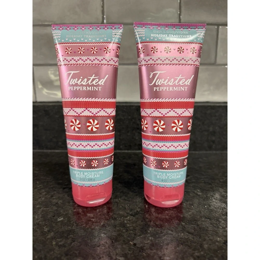 2 BRAND NEW Bath and Body Works TWISTED PEPPERMINT Body Cream‎ 8 oz